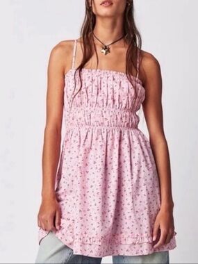 Free People 100% Cotton Gabby Pink & Red Cherry Mini Dress